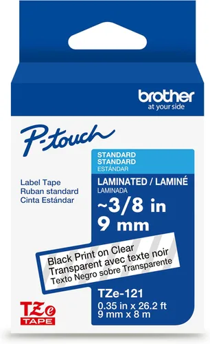 Vista 27 de Cinta laminada Brother Negro sobre Transparente, 6 mm (Tze111)
