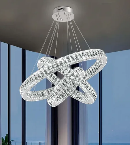 Vista 27 de Araña de Cristal LED Moderna Regulable de 8" Anillo Dorado Luminarias Colgantes para Isla de Cocina Comedor Sala de Estar
