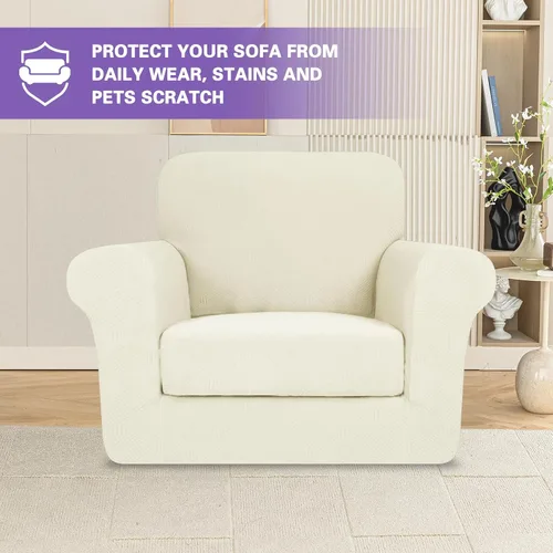 Vista 2 de ZNSAYOTX 2026 Funda de silla a rayas de 2 piezas (79 cm - 117 cm), funda de sillón elástica gruesa con banda elástica antideslizante y lazos