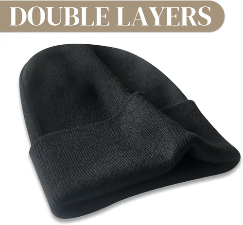 Vista 6 de PFFY 2 Packs Unisex Beanie Hats for Men Women Knit Winter Beanies