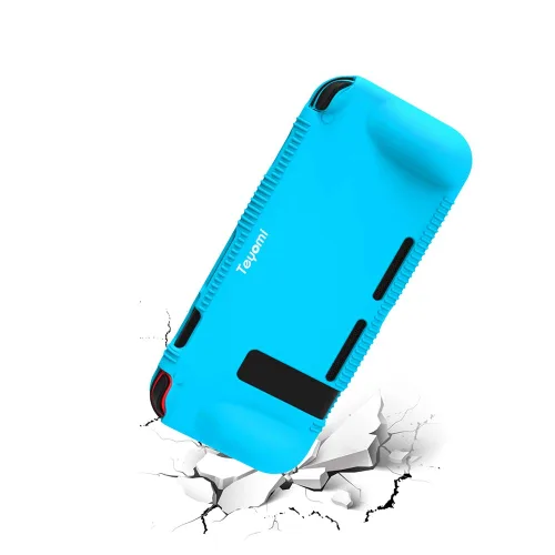 Vista 4 de Teyomi Protective Silicone Case for Nintendo Switch, Grip Cover with Tempered Glass Screen Protector, 2 Storage Slots for Game Cards