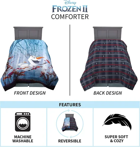 Vista 3 de Franco - Ropa de cama infantil, edredón reversible extrasuave, tamaño individual / matrimonial, 72 x 86 pulgadas, diseño de Olaf de Frozen 2