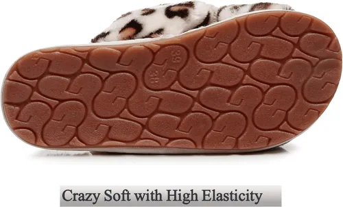 Vista 5 de Crazy Lady Women's Fuzzy Fluffy House Slippers Cute Plush Memory Foam Shoes Cross Band Indoor Outdoor Open Toe Sandals