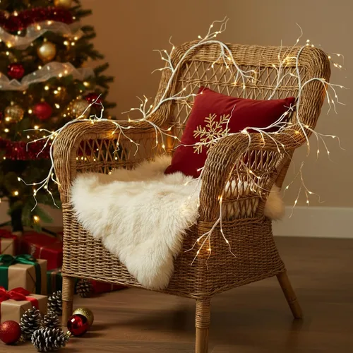 Vista 5 de Vanthylit Guirnalda de Navidad iluminada, guirnaldas de abedul blancas de 6 pies con 48 luces LED blancas cálidas, impermeable, para exteriores