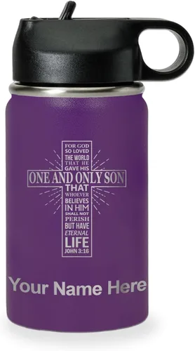 Vista 34 de LaserGram Botella de agua personalizada, versículo bíblico John 3-16, acero inoxidable de doble pared aislada al vacío con popote superior, regalo