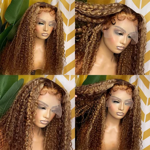 Vista 4 de Highlight Pelucas de Encaje Frontal 13x6 Cabello Humano Rubio Miel Ombré Ondas Profundas Pelucas de Encaje Frontal Cabello Humano para Mujeres