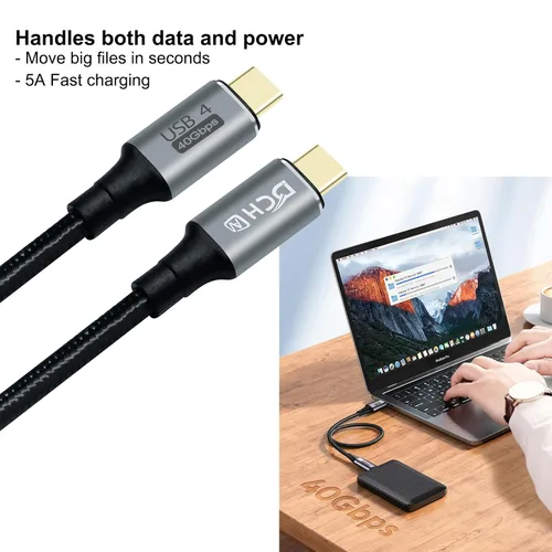 Vista 3 de DCHAV Cable USB 4 USB C a USB C 8K HD Display Video 40 Gbps Transferencia de datos 100W Cable de carga rápida USB4 tipo C a tipo C Cable trenzado