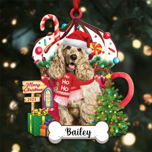 Vista 39 de Akita1 - Adorno personalizado para perro, adorno de perro con nombre personalizado, plano impreso en 2D, acrílico colgante, Papá Noel y perro