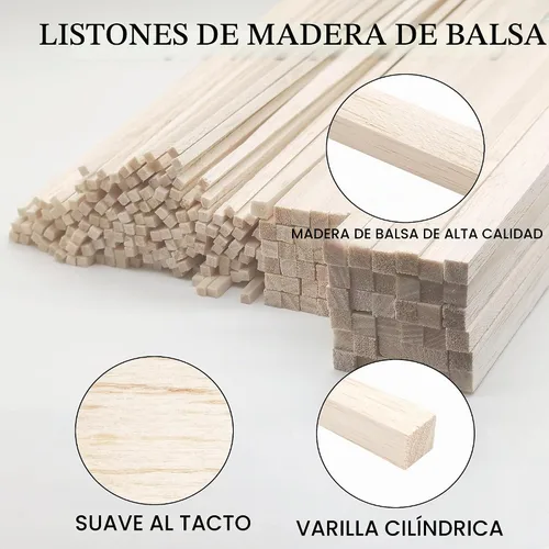 Vista 8 de 222 Piezas Palos de Madera de Balsa, Tiras de Madera Balsa Clavijas Cuadradas de Madera Palos de Madera Dura Sin Terminar para Manualidades