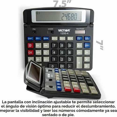 Vista 6 de Victor 1200-4 Calculadora de escritorio empresarial de doble potencia de 12 dígitos, color negro