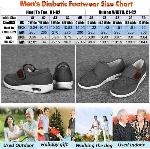 Vista 6 de W&LESVAGO Zapatos anchos ajustables para hombre con edema diabético con plantilla de espuma viscoelástica, amortiguación de aire, zapatos ligeros