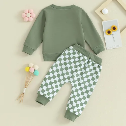 Vista 4 de Ehfomius Conjunto de 2 piezas de sudadera de manga larga con cuello redondo y pantalones deportivos para bebé niño