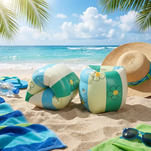 Vista 2 de JellyArch 2 piezas de flotadores de brazo PVC, bandas de brazo inflables a rayas, flotadores de piscina, mangas de flotación para niñas y niños