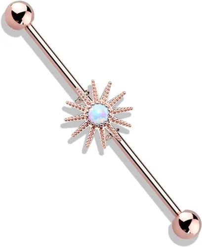 Vista 7 de Covet Jewelry Barra industrial de acero quirúrgico con forma de explosión solar Opal Center