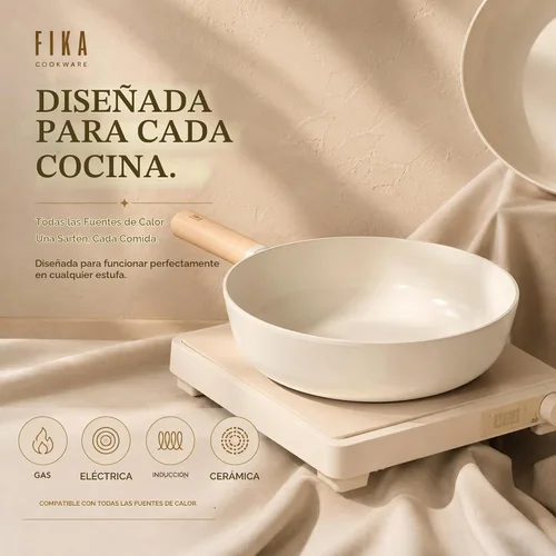 Vista 6 de Neoflam FIKA - Sartén de cerámica antiadherente para wok de fondo plano, 10