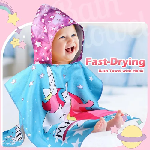 Vista 7 de Chumia Paquete de 3 toallas de playa con capucha para niños, toallas de baño para piscina con capucha, algodón más grueso, absorbente, para niños