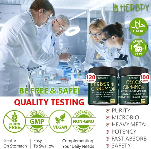 Vista 6 de Herbpy Paquete de suplementos de berberina HCl 7 en 1 y canela de Ceilán 6 en 1 de primera calidad - Apoya la relajación, el sistema inmunológico