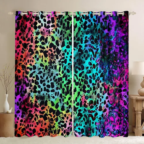 Vista 12 de Feelyou Cortinas de ventana de leopardo para decoración de dormitorio, cortina de guepardo africano, diseño de leopardo arcoíris, cortinas de Multi