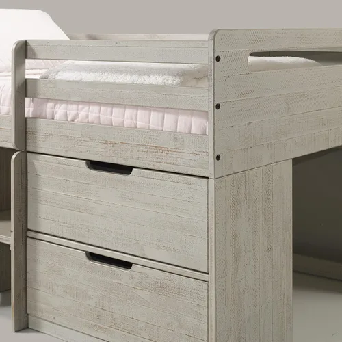 Vista 8 de Donco Kids Cama tipo loft baja individual con estantería y baúl de almacenamiento, individual, gris claro rústico