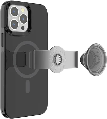 Vista 5 de PopSockets Funda para iPhone 13 Pro Max con agarre y deslizamiento para teléfono, compatible con carga inalámbrica, color negro