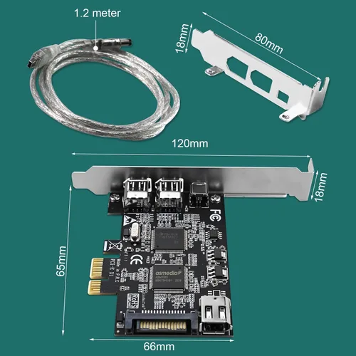 Vista 8 de Tarjeta PCIE 1394A Firewire 400 de 4 puertos para Windows OS y PC MAC OS, TI TSB43AB23, 3 x 6 pines y 1 interfaz 1394A de 4 pines, con cables de 4