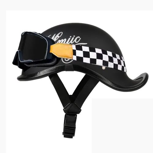Vista 9 de Medio casco de motocicleta vintage, aprobado por el DOT, para adultos, casco convertible vintage para scooters, ciclomotores, cascos de motocicleta