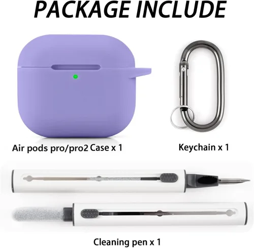 Vista 3 de Funda para AirPods Pro/Pro 2 con kit, funda protectora de silicona suave con llavero, color morado