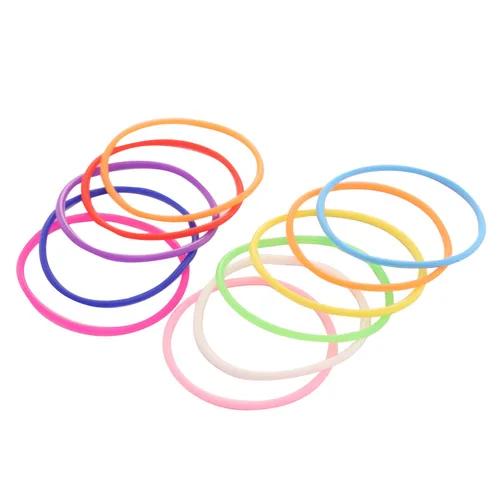 Vista 2 de 120 pulseras de gelatina de silicona brillantes de neón de los años 80, bandas elásticas para el cabello para adultos, mujeres, niños, niñas