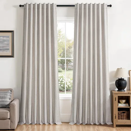 Vista 14 de Cortinas opacas de lino de 96 pulgadas para dormitorio, 2 paneles, verde Verde Olivegreen