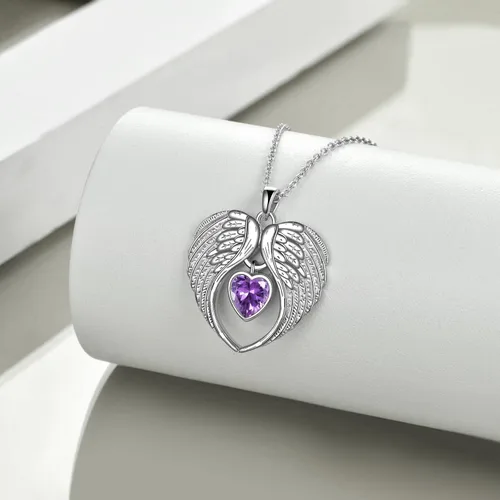 Vista 3 de PORTCAS Collar con colgante de alas de ángelcruzabejagato, plata de ley, regalo de joyería para mujeres y niñas