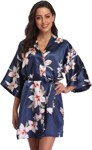 Vista 3 de Vestir de temporada. Batas para mujer de estilo floral, para dama de honor, kimono corto satinado, ropa de cama, para despedida de soltera