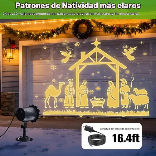 Vista 2 de Luces de proyector de belén de Navidad al aire libre en interiores - 2025 mejora 3D dinámica decoración de Navidad de Jesús, luces de proyector