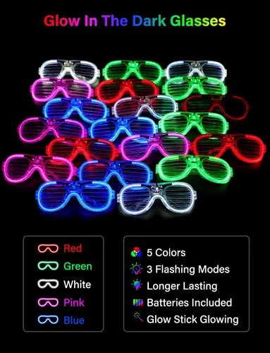 Vista 2 de lamatmo Light up Glasses Led Party Sunglasses - 5 Colors Neon Flashing Glasses, Glow In The Dark Party Favors for Kids Adults