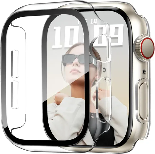 Vista 22 de JR.DM - Juego de 2 fundas de policarbonato duro de 38 mm con protector de pantalla de vidrio templado HD para Apple Watch Series 3/2/1, protector