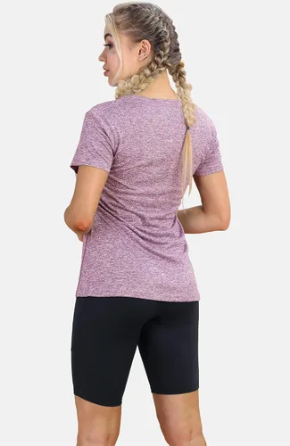 Vista 4 de Icyzone - Camisetas deportivas de cuello en V y manga corta para mujer, ropa de entrenamiento para yoga, correr, acondicionamiento físico y deportes