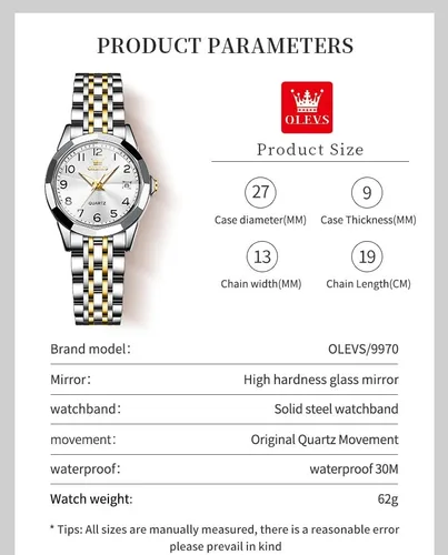 Vista 9 de OLEVS Reloj de pulsera para mujer, pequeño reloj de pulsera de acero inoxidable para mujer, reloj analógico de cuarzo para mujer