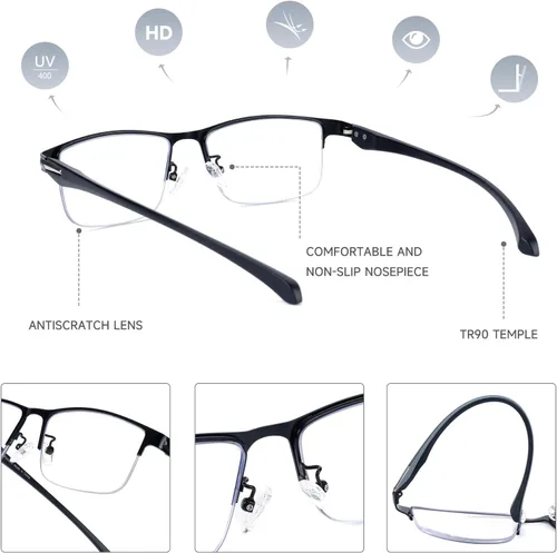 Vista 4 de SKYOAK 2 Pack TR90 Premium Reading Glasses for Men, Half Frame No-Line Computer Readers Multifocal Eyeglasses