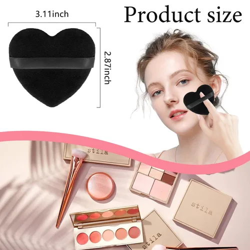 Vista 4 de 12 piezas de polvo en forma de corazón, soplo cosmético para cara, lavable, reutilizable, suave, esponja en polvo, esponja de maquillaje