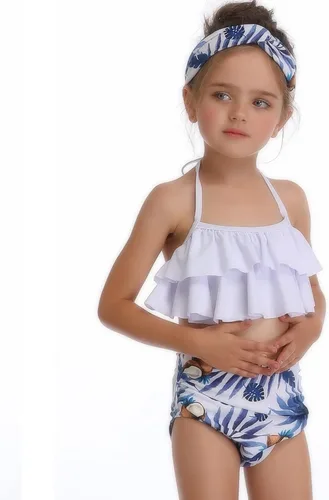 Vista 4 de Conjunto de trajes de baño de playa de verano con estampado de hojas a juego