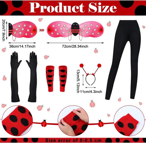 Vista 2 de Disfraz de mariquita para niñas y mujeres, vestido de mariquita mullido, calentadores de piernas, pantalones de ala, guantes, traje de mariquita