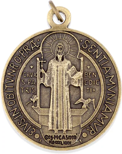 Vista 2 de Vatican Imports Medalla grande de San Benito - 2" de diámetro (bronce antiguo)