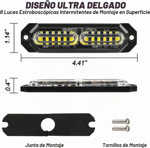 Vista 5 de ASPL 8 luces estroboscópicas intermitentes de montaje en superficie ultra delgadas de 12 LED para camión, automóvil, vehículo, LED, mini rejilla