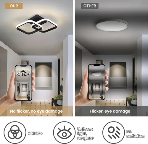Vista 3 de CANEOE Luminaria de Techo LED, 4500K Luminarias Modernas para Pasillo Iluminación de Techo, Luces Cuadradas Negras Pegadas al Techo para Baño