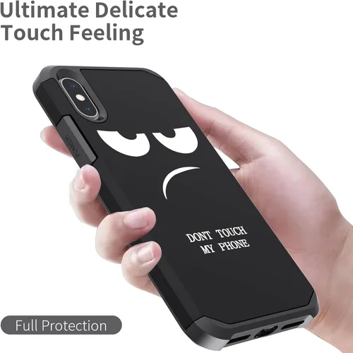 Vista 7 de Funda para iPhone Xs Max, bonita funda [Don't Touch My Phone] a prueba de golpes, de doble capa, resistente, funda protectora de plástico