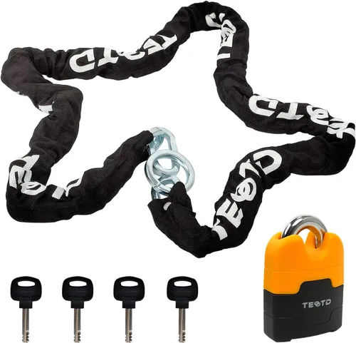 Vista 11 de Candado de cadena antirrobo de alta resistencia para motocicleta, 3 pies de largo, cadena de 0.394 in de grosor con cerradura de color brillante, 4