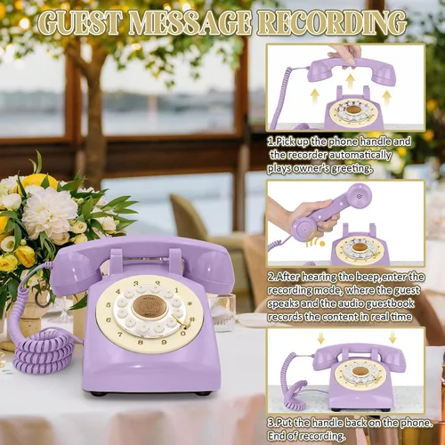 Vista 5 de Libro de invitados de audio, teléfono de boda, libro de invitados de audio retro con grabación de voz clara para recepción de boda, despedida