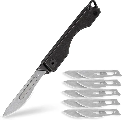 Vista 14 de KeyUnity KK01 Cuchillo plegable de titanio, cuchillo de bolsillo EDC con hoja reemplazable #24, para caza al aire libre, campamento, pesca