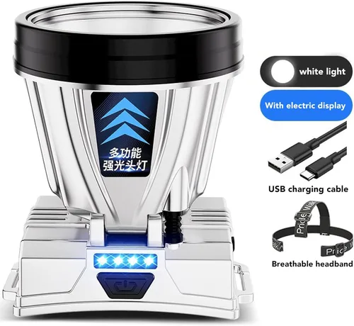 Vista 2 de Ejoyous Linterna frontal súper brillante, batería de litio recargable de 800 mAh, a prueba de agua, faro de alta potencia con pantalla de potencia