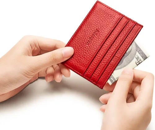 Vista 10 de Cartera de tarjeta de crédito de cuero genuino, billetera minimalista, inserciones de billetera delgada, 003, Estuche para tarjetas de crédito