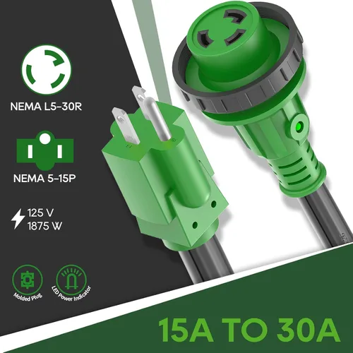 Vista 3 de RVGUARD Cable adaptador RV de 30 amperios a 110 voltios con conector